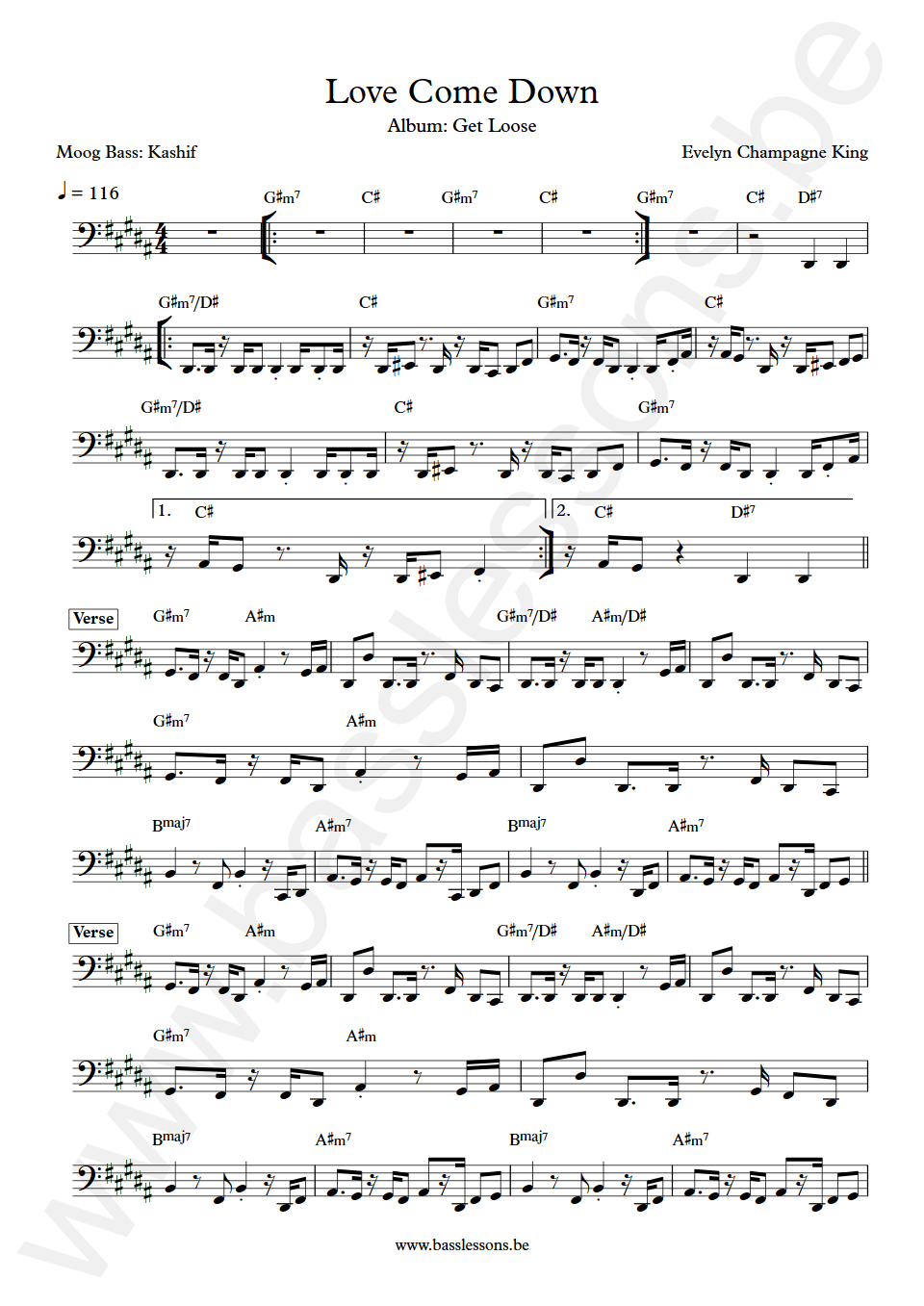 Evelyn Champagne King Love Come Down Kashif Bass Transcription