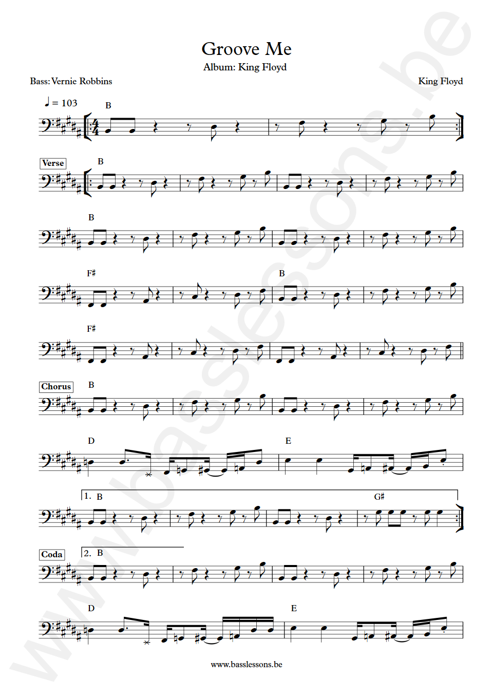 King Floyd Groove Me Vernie Robbins Bass Transcription