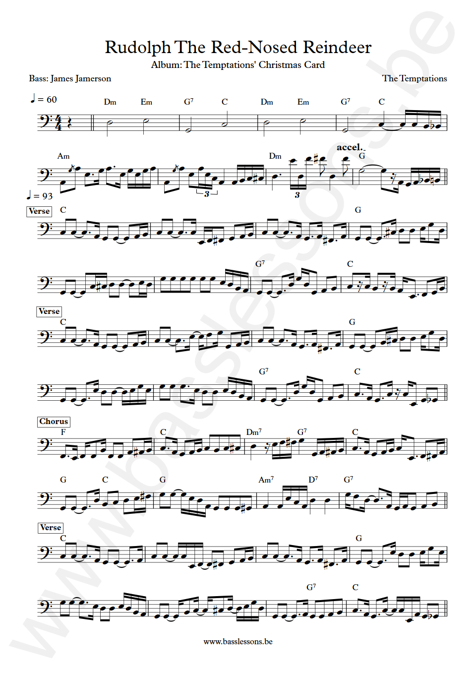 The Temptations Rudolph The Red-Nosed Reindeer James Jamerson Bass Transcription