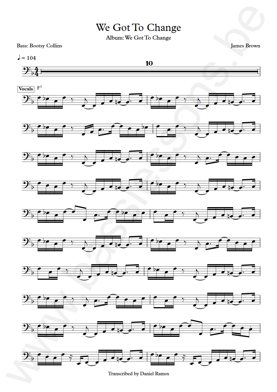 James Brown We Got To Change Bootsy Collins Bass Transcription