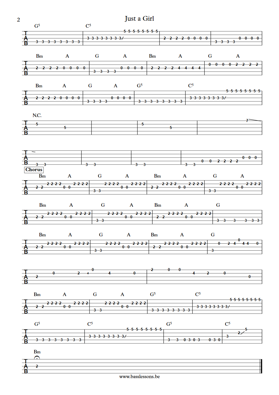 No Doubt Just a girl Tony Kanal bass tab part 2