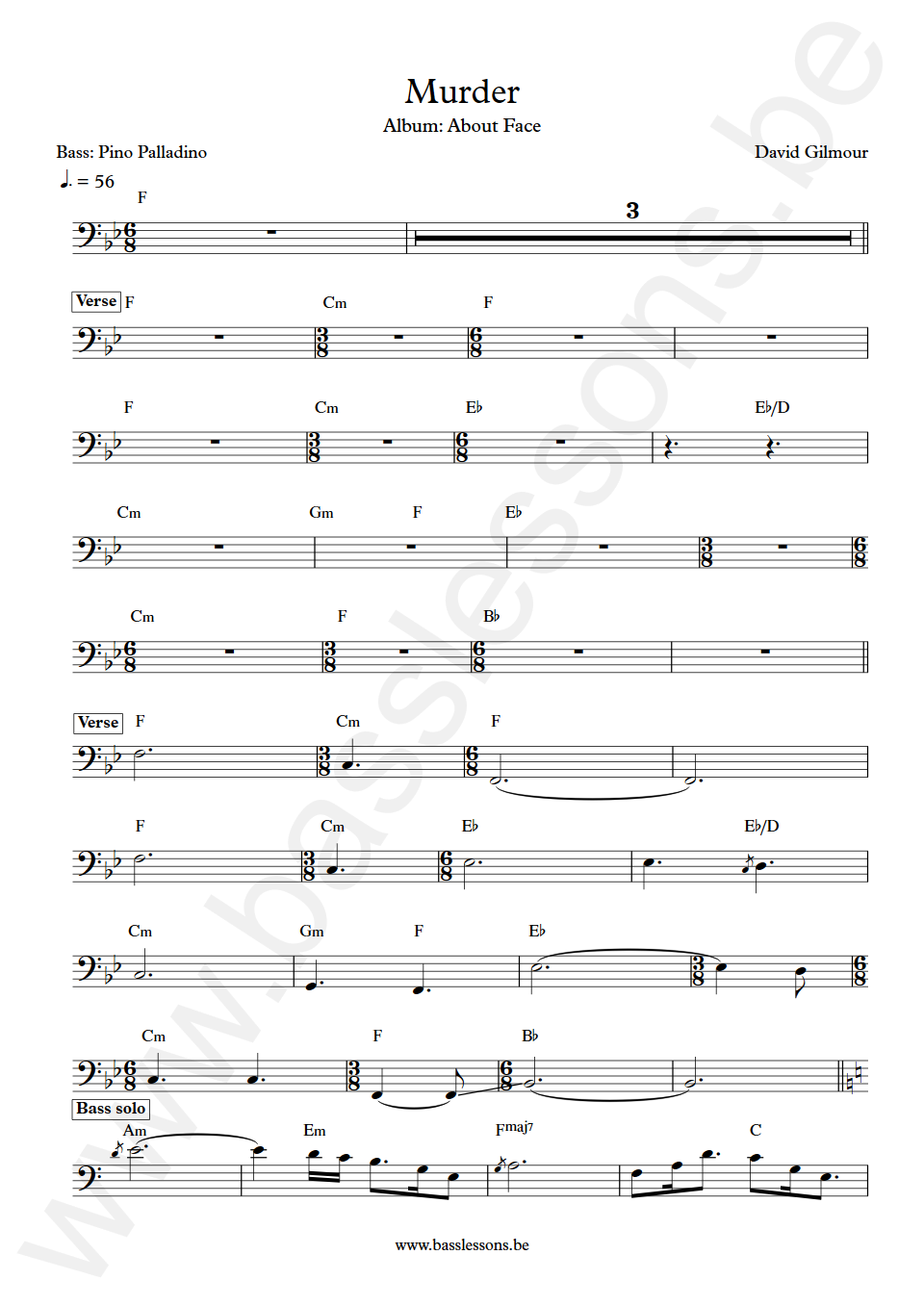 David Gilmour Murder Pino Palladino Bass Transcription