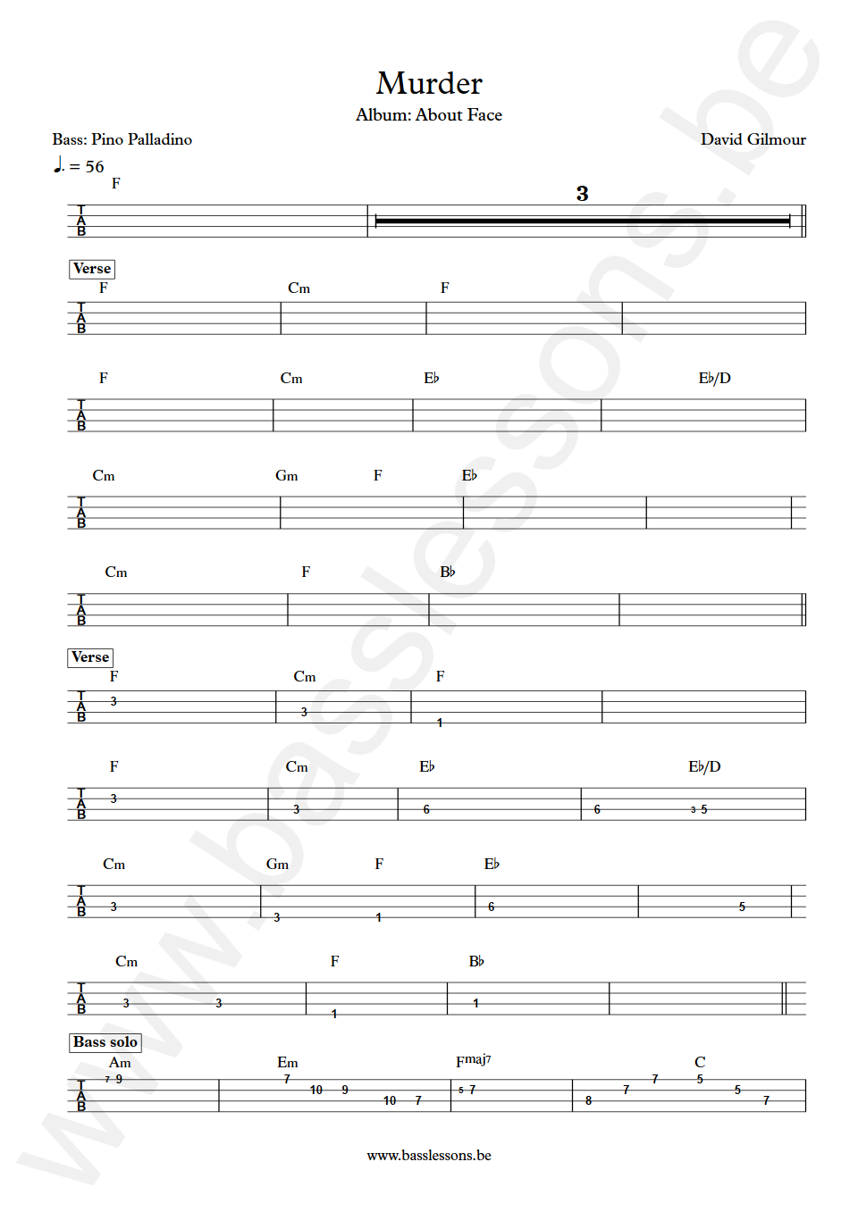 David Gilmour Murder Pino Palladino Bass Tabs