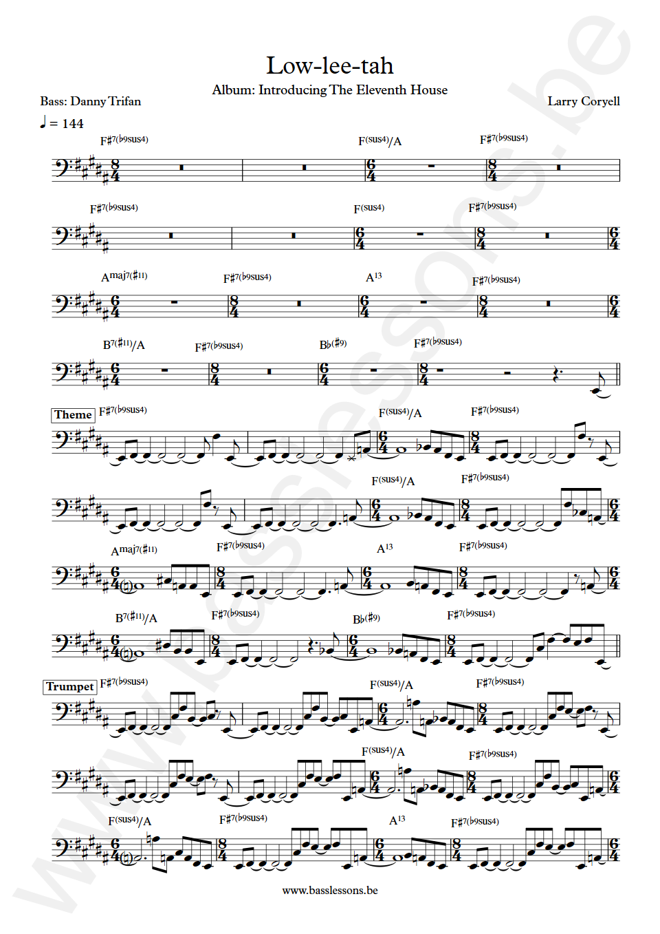 Larry Coryell Low-lee-tah Danny Trifan Bass Transcription