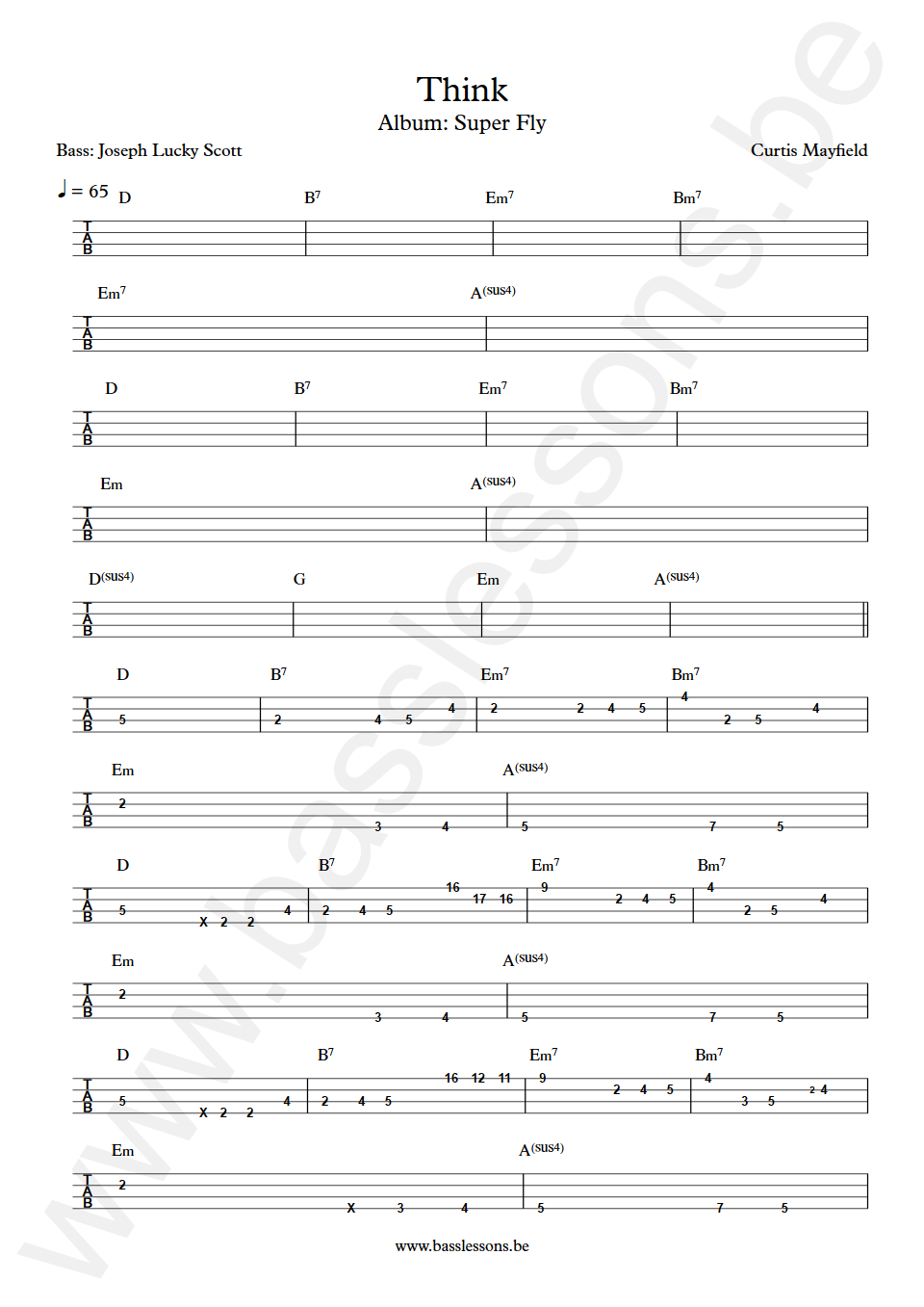 Curtis Mayfield Think  Bass Tabs