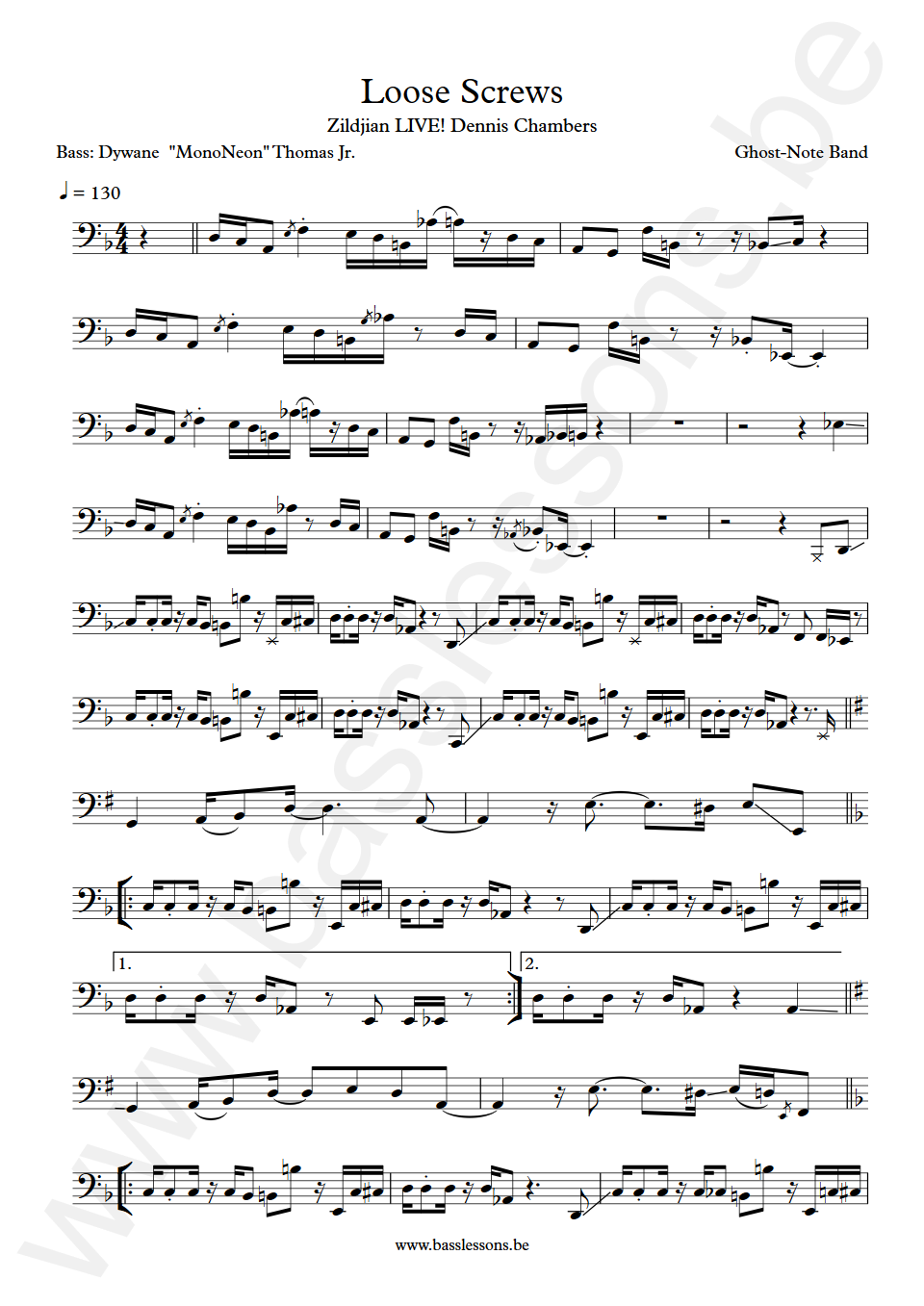 Ghost-Note Band Loose Screws Dywane 'MonoNeon' Thomas Jr.  Bass Transcription