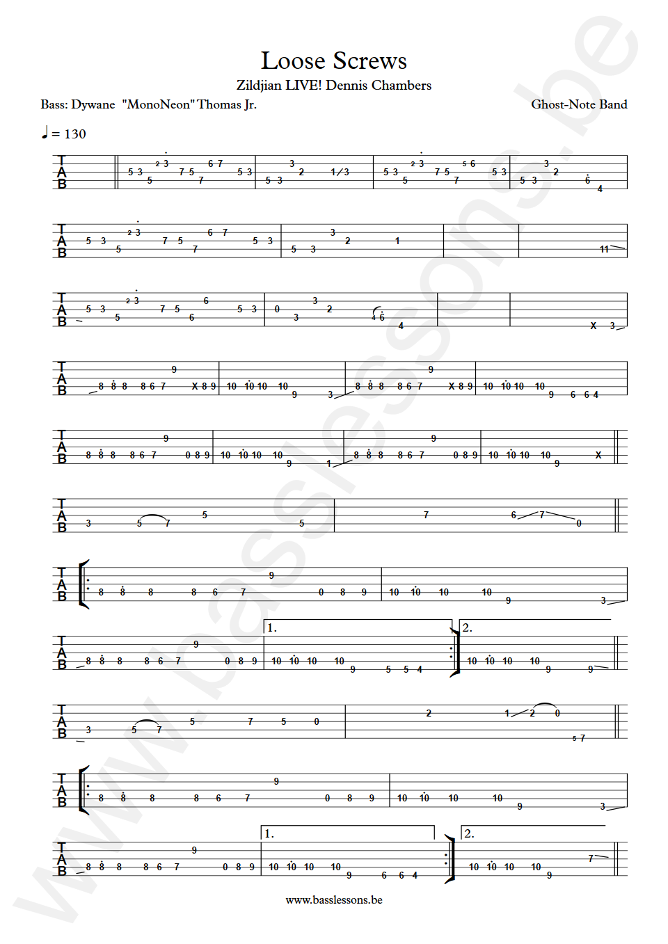 Ghost-Note Band Loose Screws Dywane MonoNeon Thomas Jr.  Bass Tabs