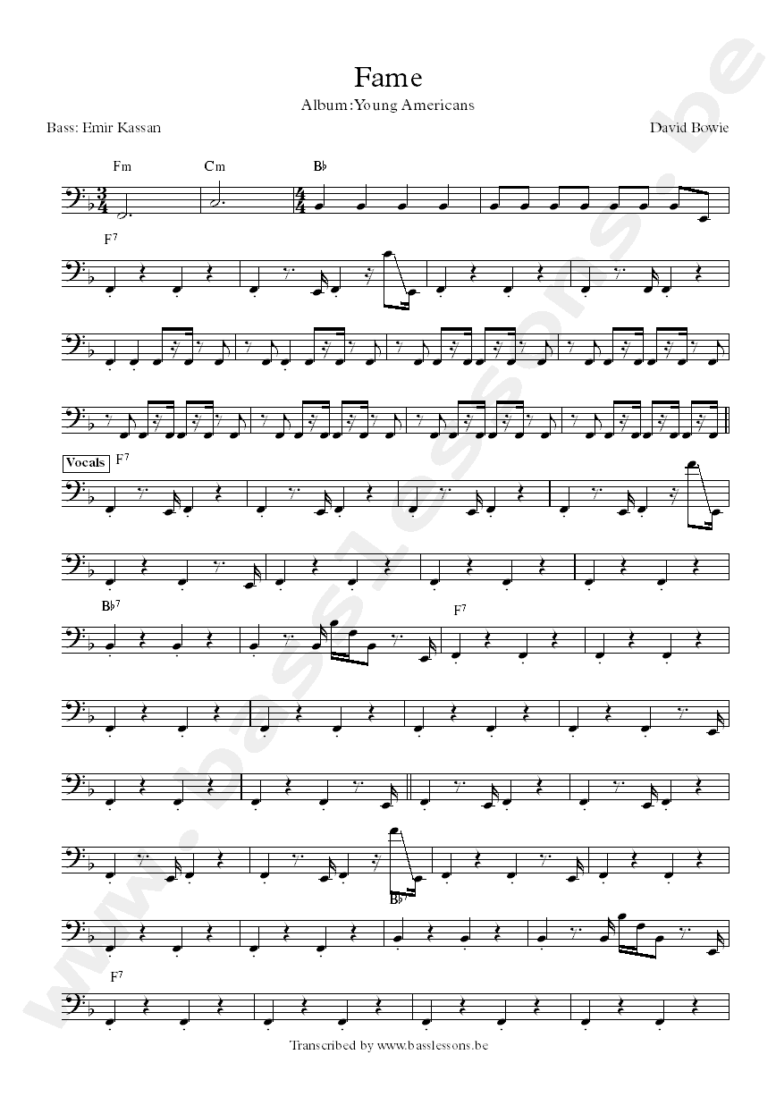 David Bowie fame bass transcription