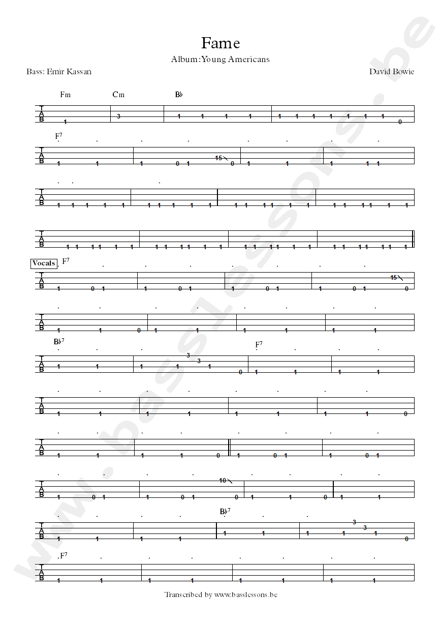 David Bowie fame bass tab