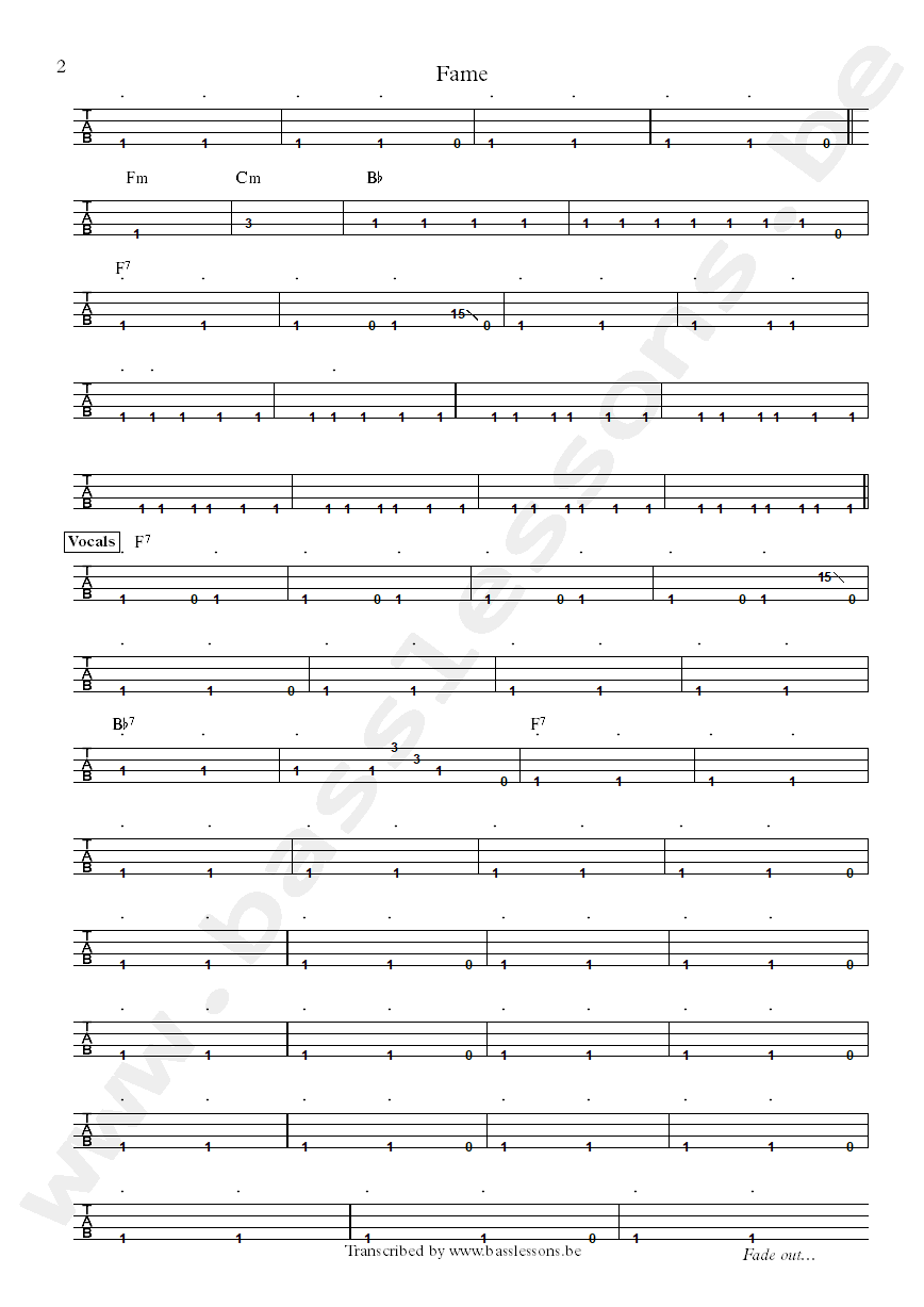 David Bowie fame bass tab part 2