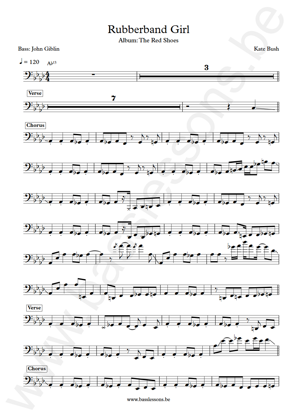 Kate Bush Rubberband Girl John Giblin Bass Transcription