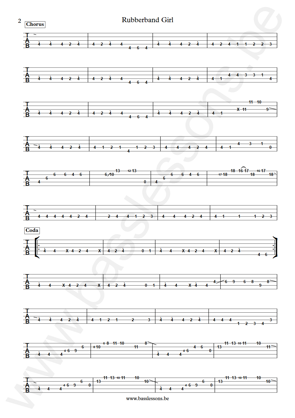 Kate Bush Rubberband Girl John Giblin Bass Tabs part 2