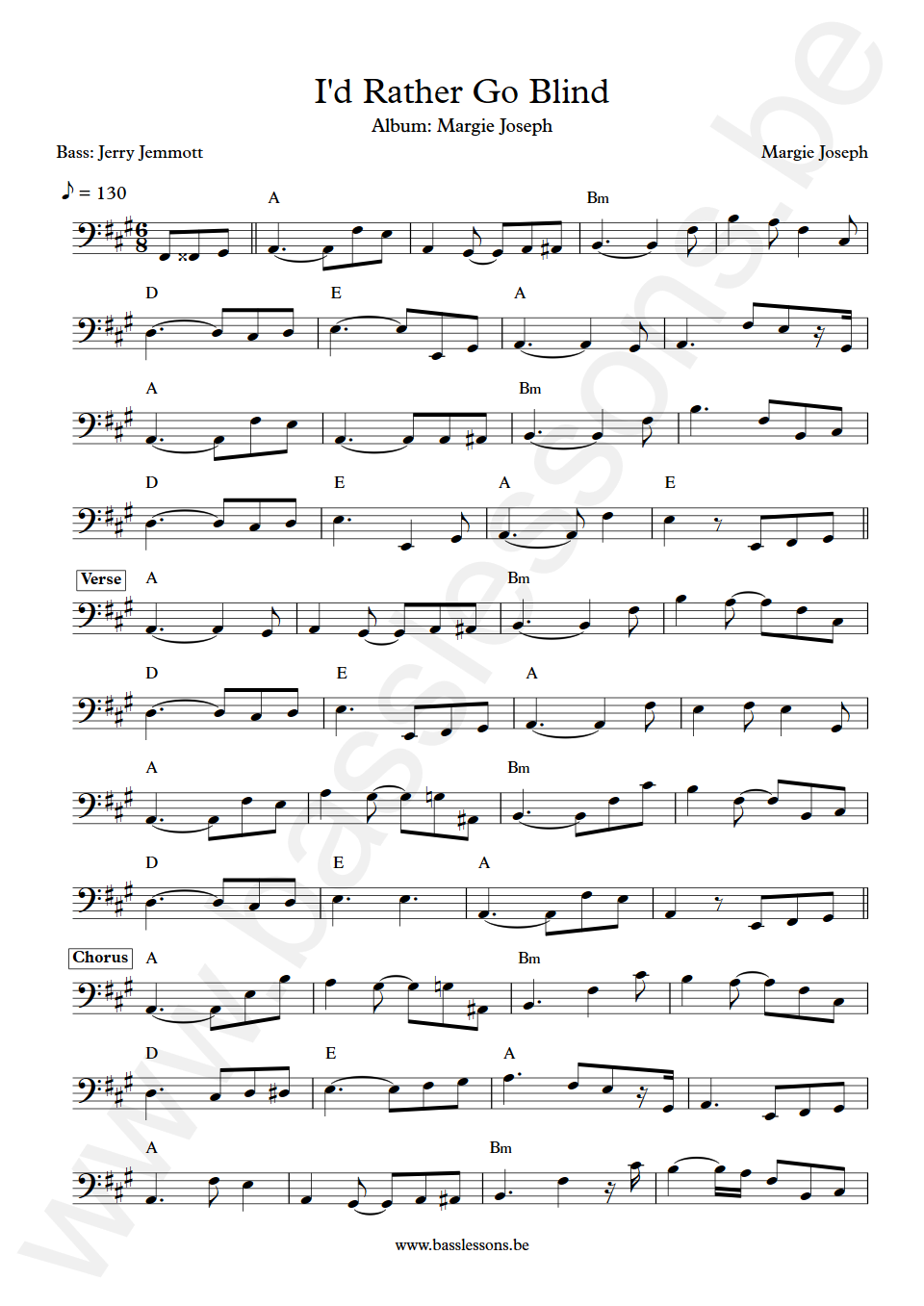 Margie Joseph Id Rather Go Blind Jerry Jemmott Bass Transcription