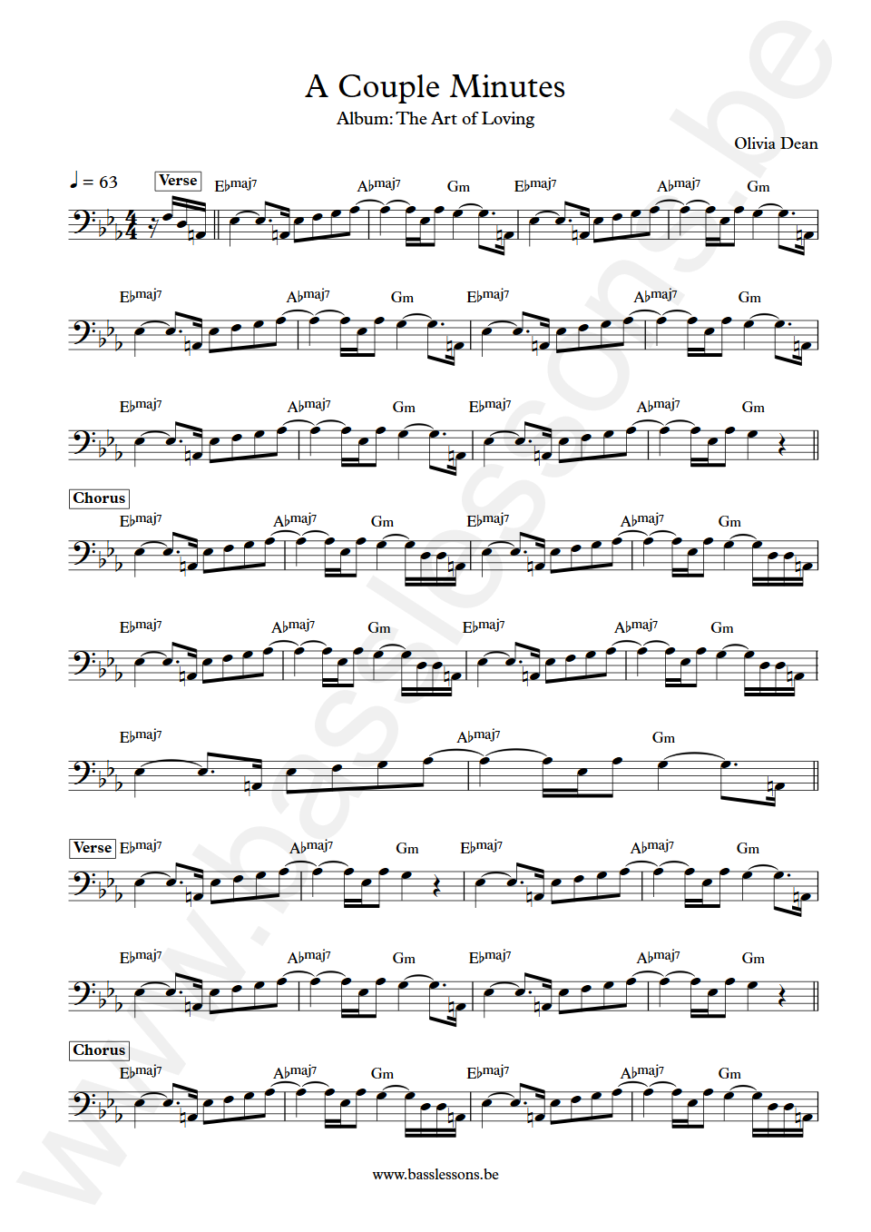 Olivia Dean A Couple Minutes Bass Transcription