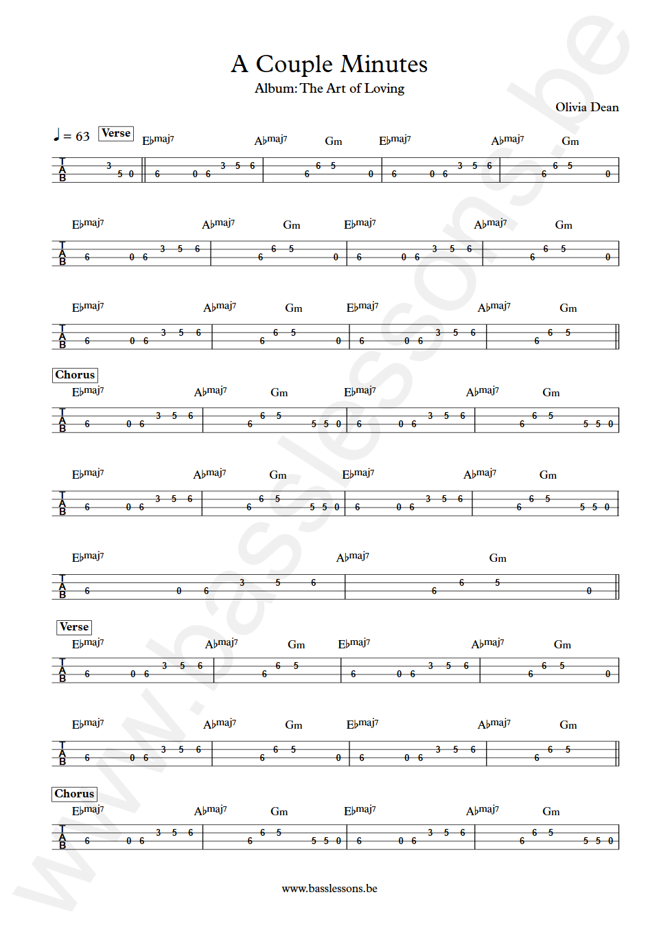 Olivia Dean A Couple Minutes Bass Tabs