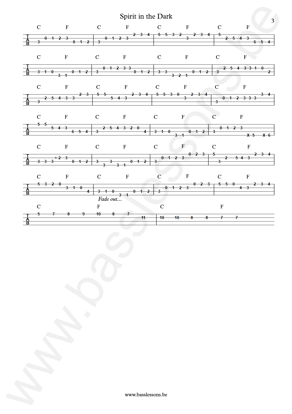 Aretha Franklin Spirit in the Dark Tommy McClure Bass Tabs part 3