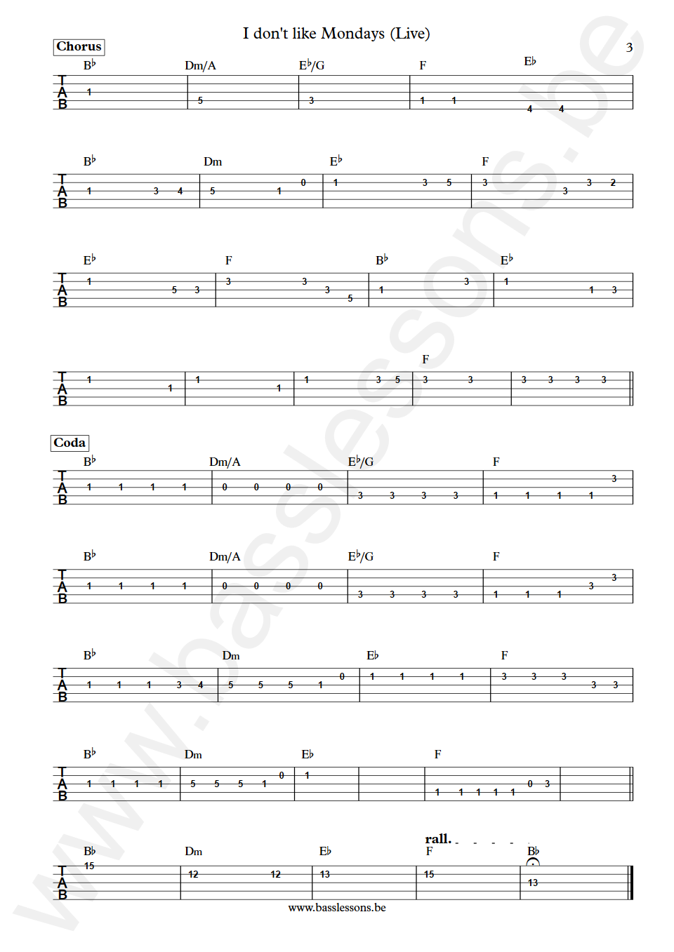 Bon Jovi & Bob Geldof I Don't Like Mondays Hugh McDonald Bass Tabs part 3