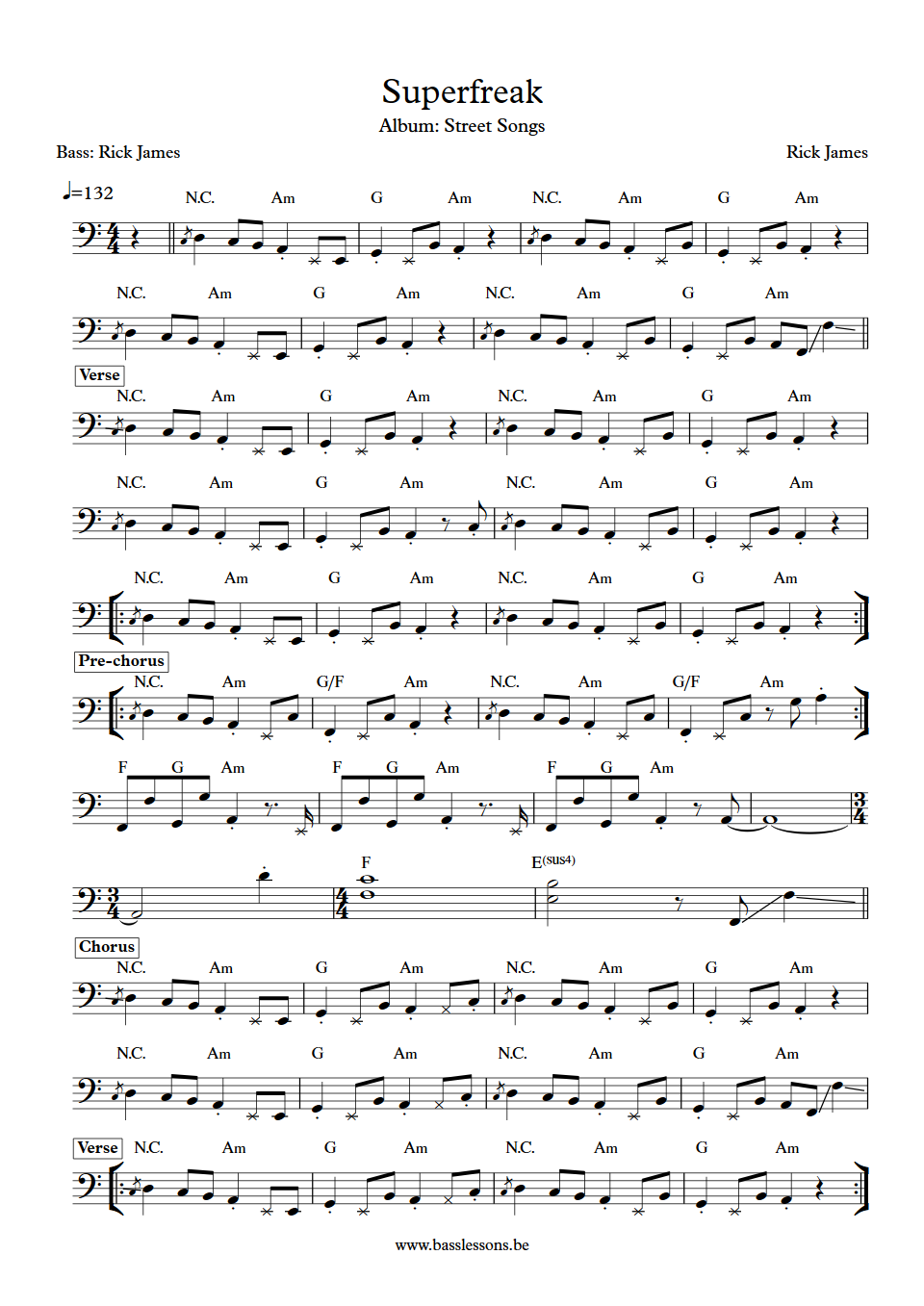 Rick James Super Freak bass transcription