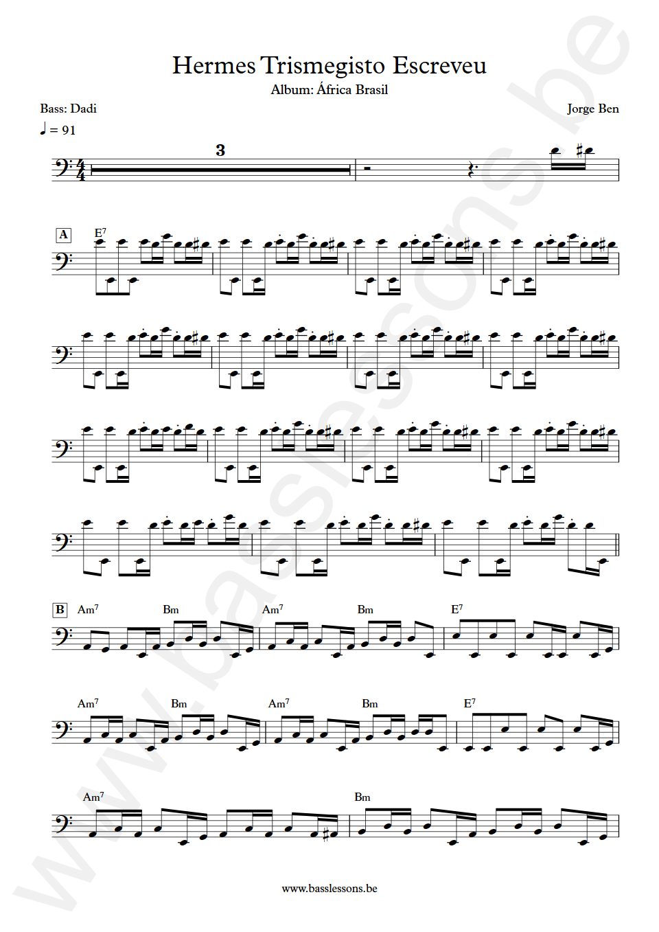 Jorge Ben Hermes Trismegisto Escreveu Dadi Bass Transcription