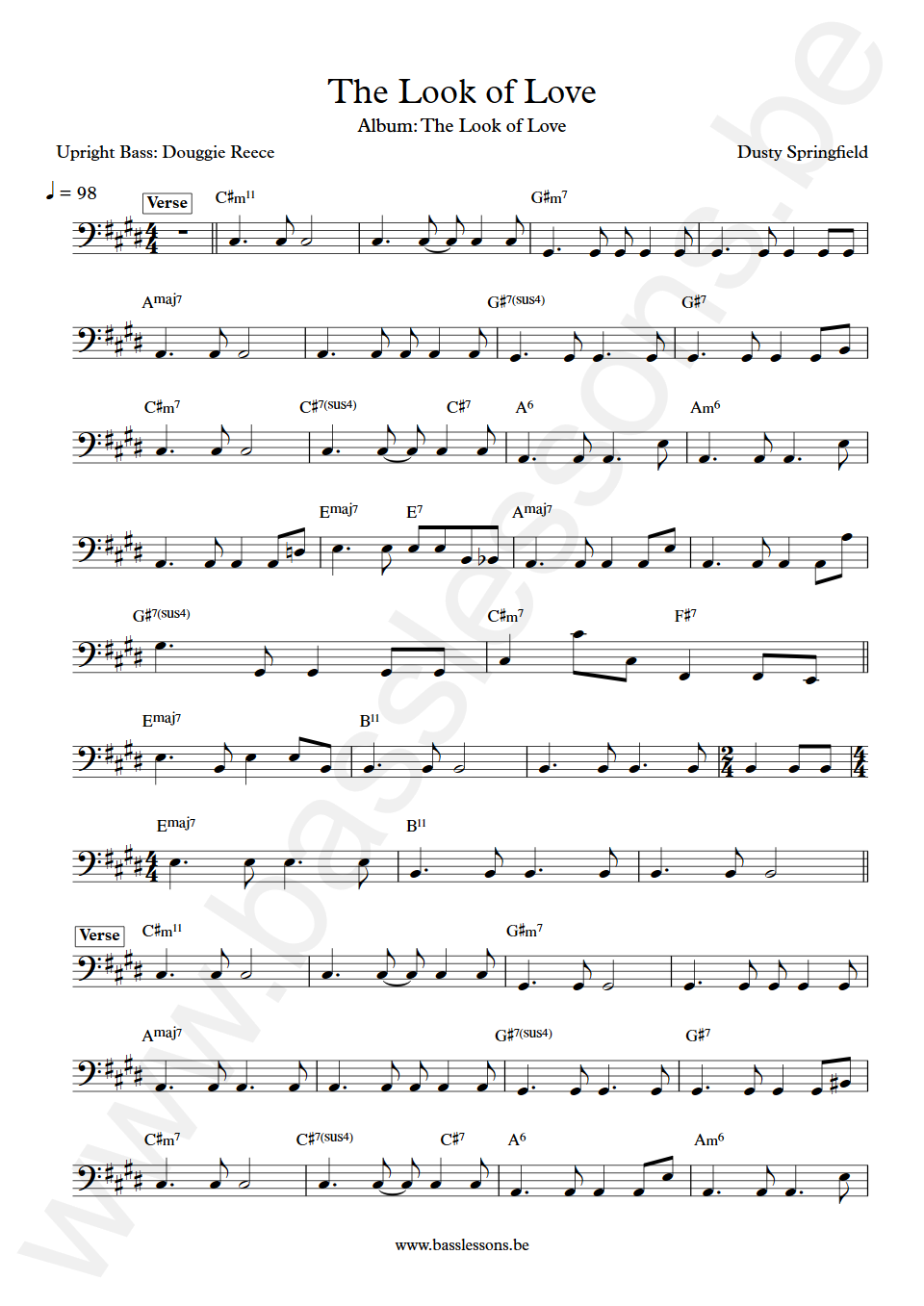 Dusty Springfield The Look of Love Douggie Reece Bass Transcription