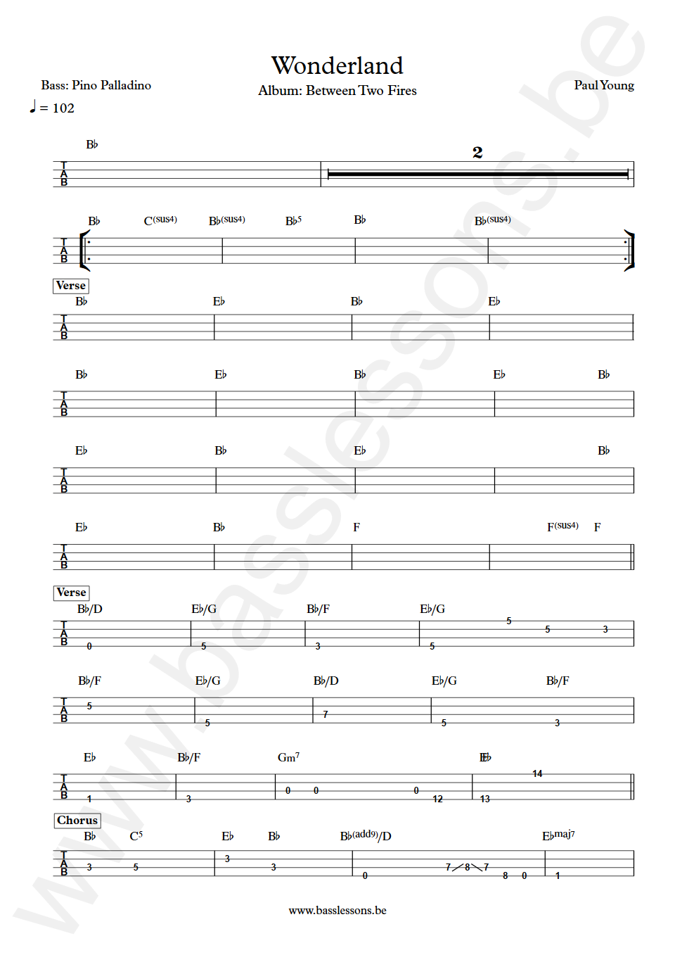 Paul Young Wonderland Pino Palladino Bass Tabs