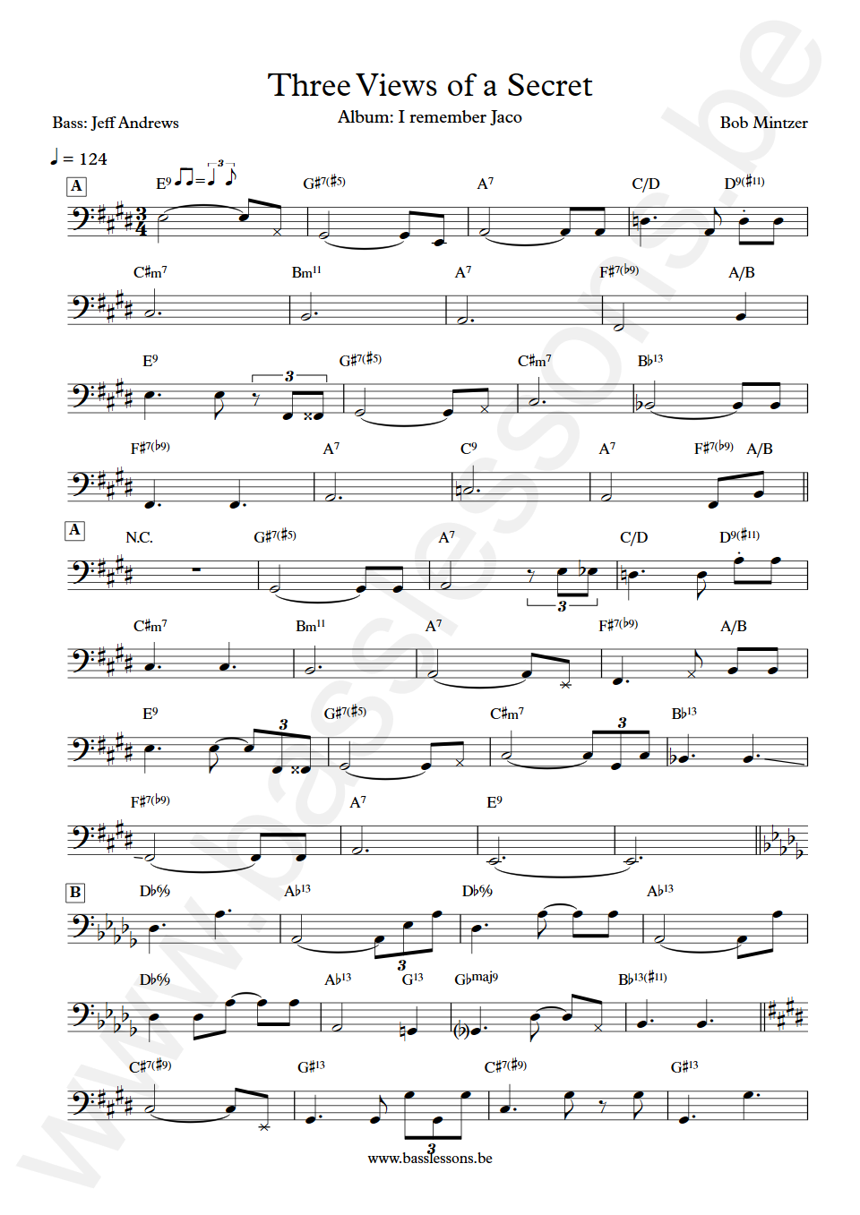 Bob Mintzer Three Views of a Secret Jeff Andrews Bass Transcription