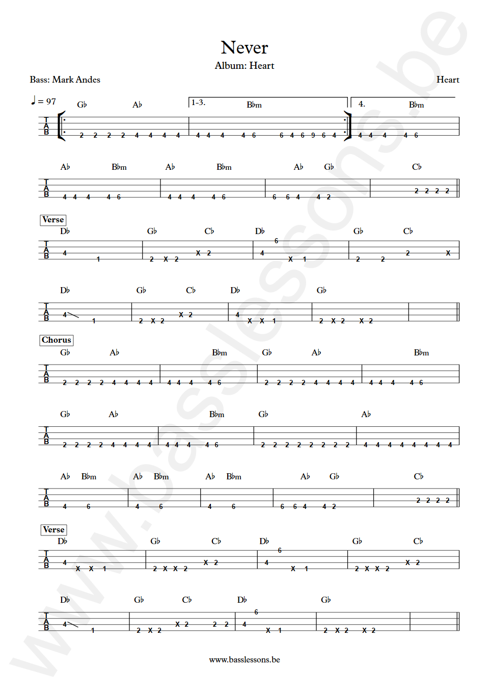 Heart Never Mark Andes  Bass Tabs