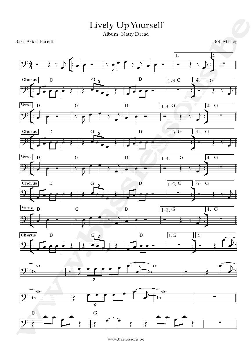 Bob Marley lively up yourself bass transcription 