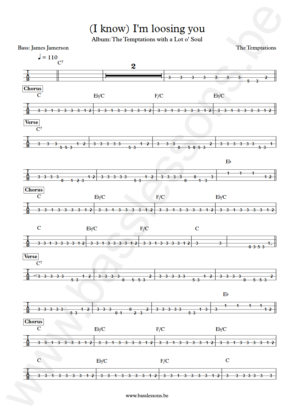 The Temptations I know Im losing you James Jamerson Bass Tabs