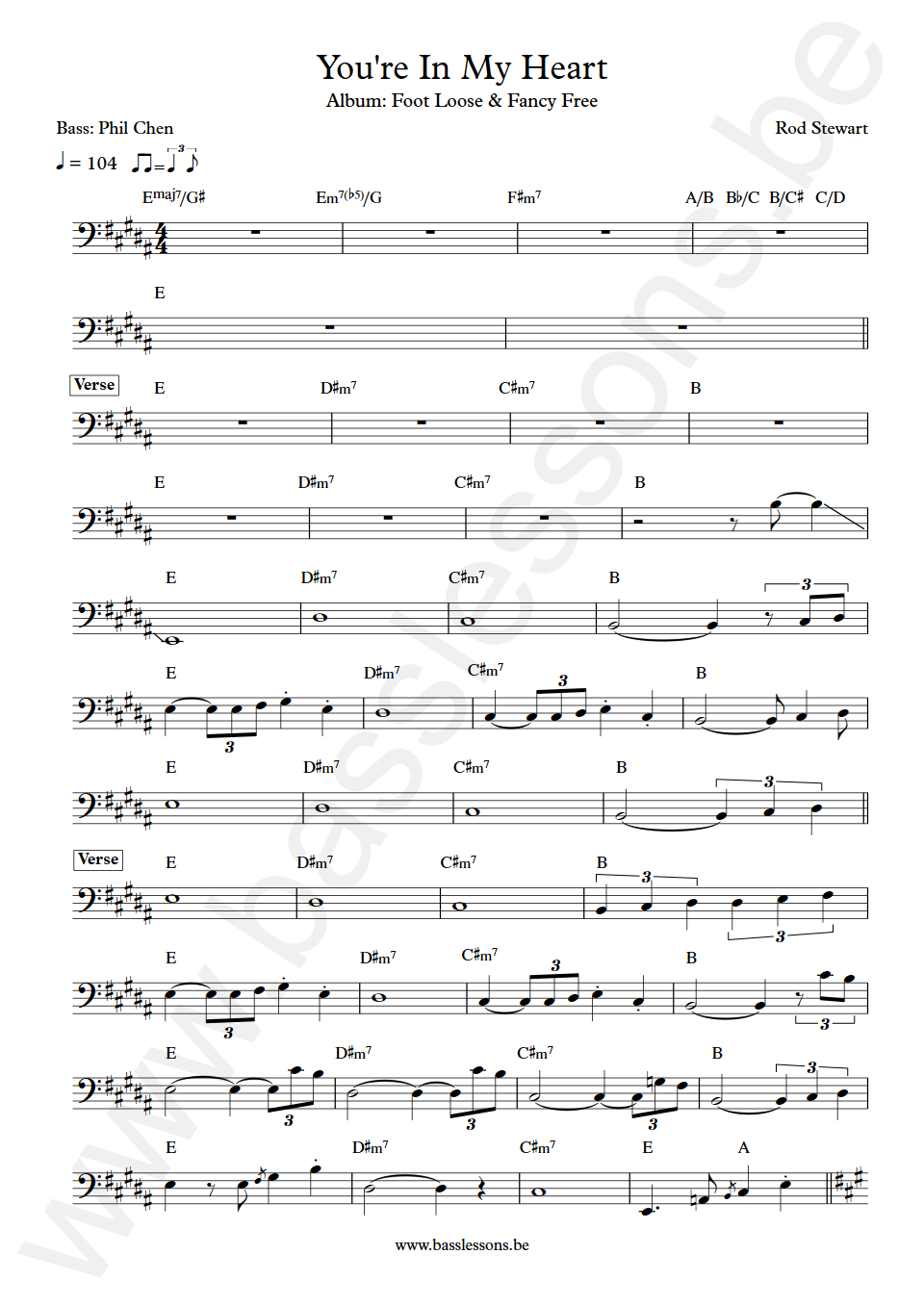 Rod Stewart Youre In My Heart Phil Chen Bass Transcription