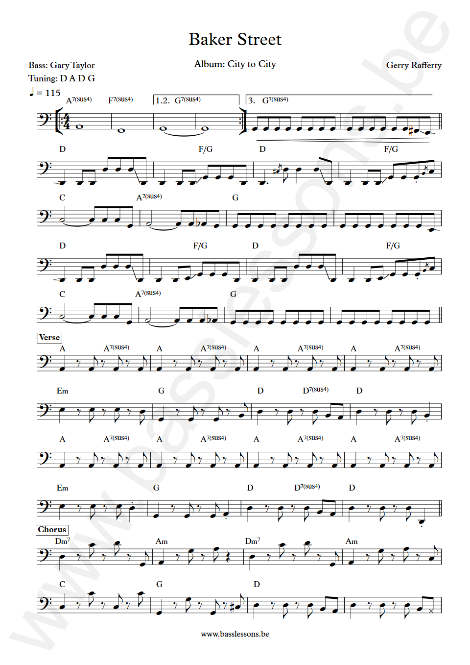 Gerry Rafferty Baker Street Gary Taylor Bass Transcription