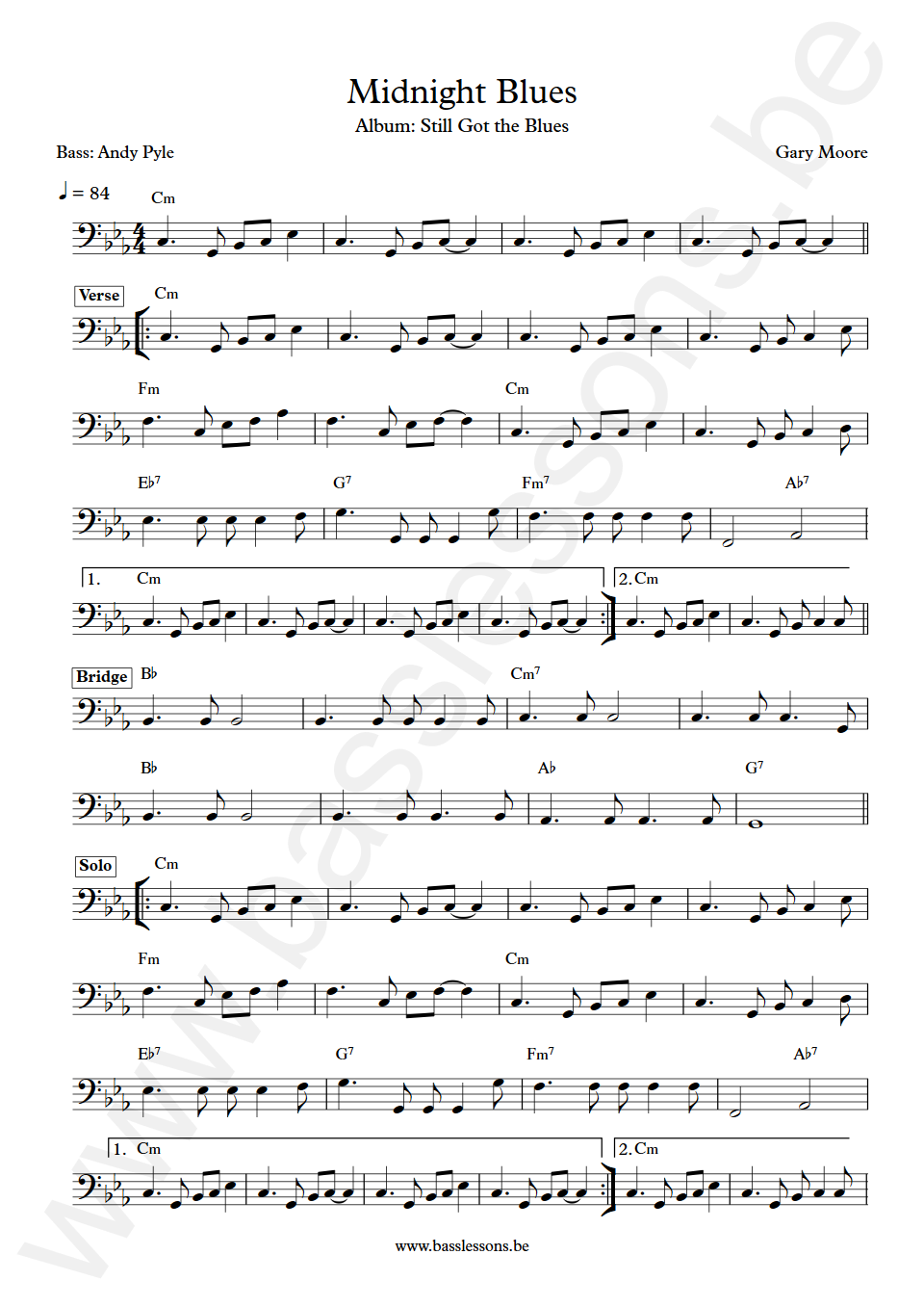 Gary Moore Midnight Blues Andy Pyle Bass Transcription