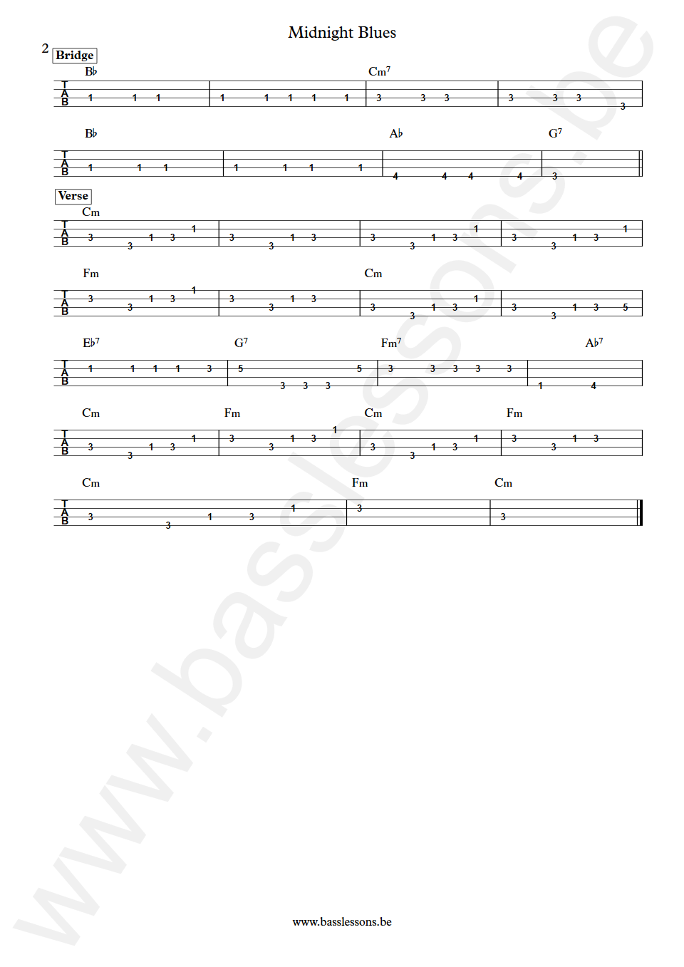 Gary Moore Midnight Blues Andy Pyle Bass Tabs part 2