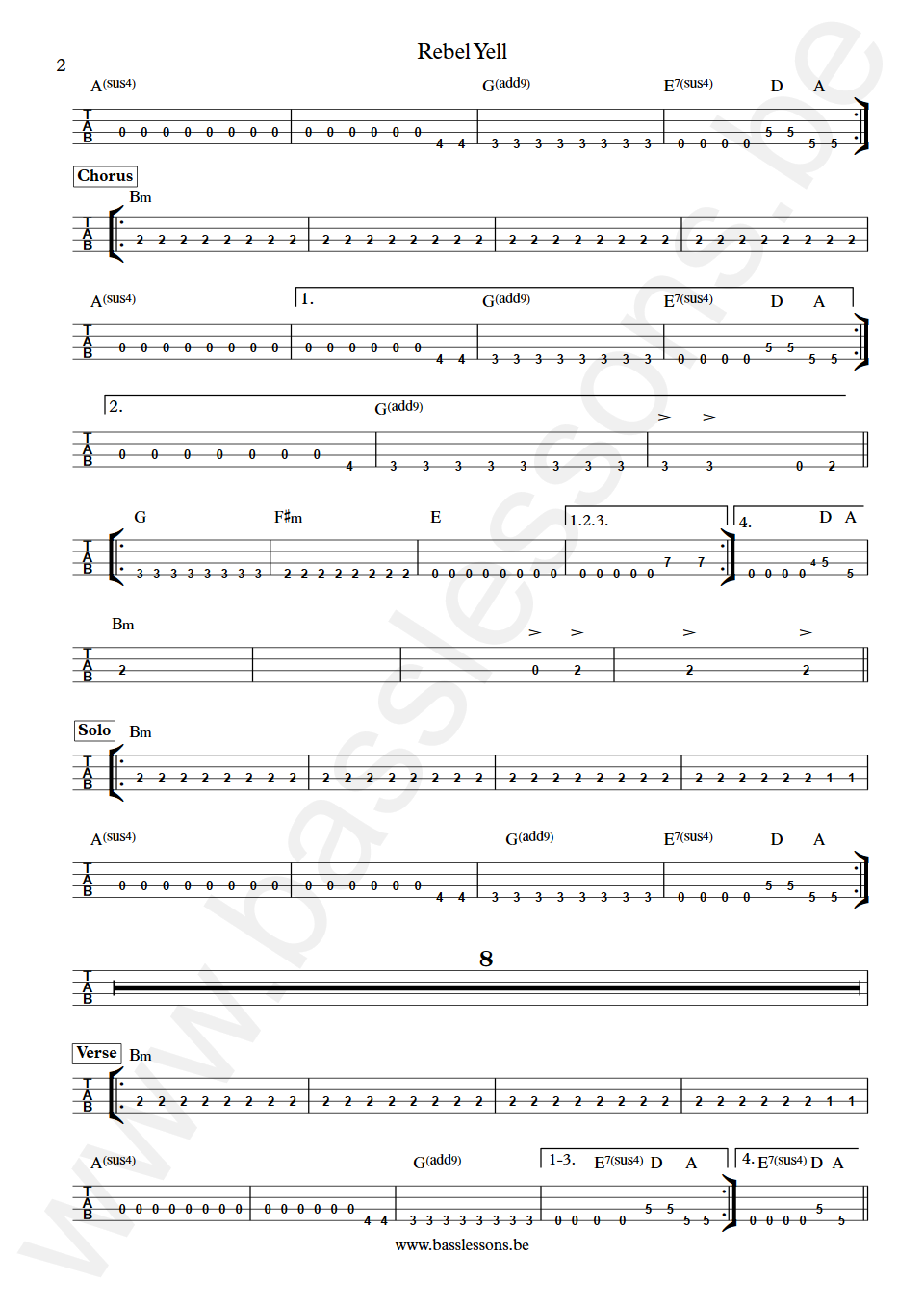 Billy Idol Rebel Yell Steve Webster Bass Tabs part 2