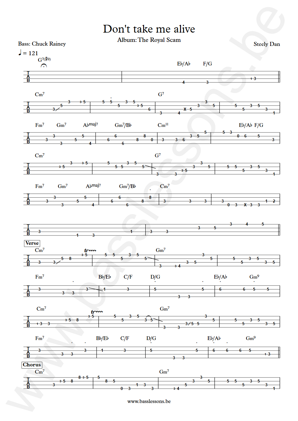 Steely Dan Don't take me alive Chuck Rainey Bass Tabs