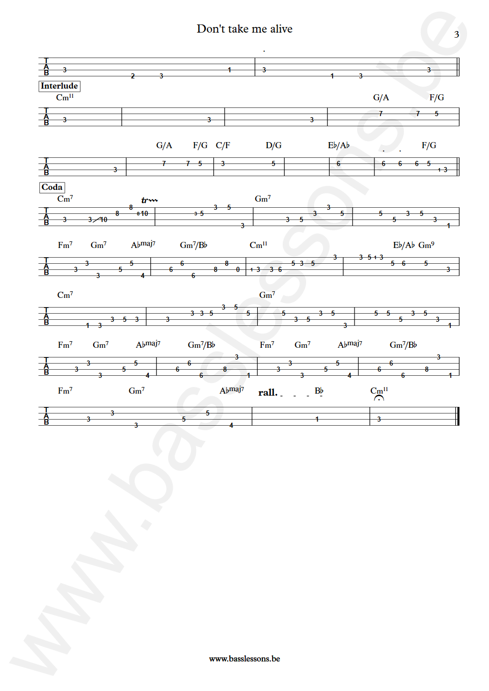 Steely Dan Don't take me alive Chuck Rainey Bass Tabs part 3