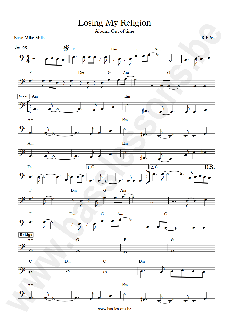 REM losing my religion Mike Mills bass transcription