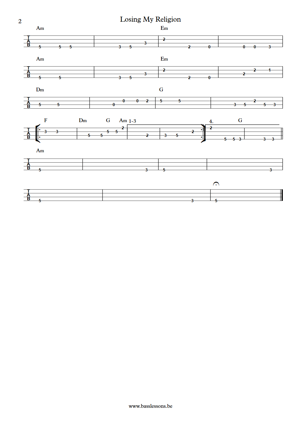 REM losing my religion Mike Mills bass tab part 2