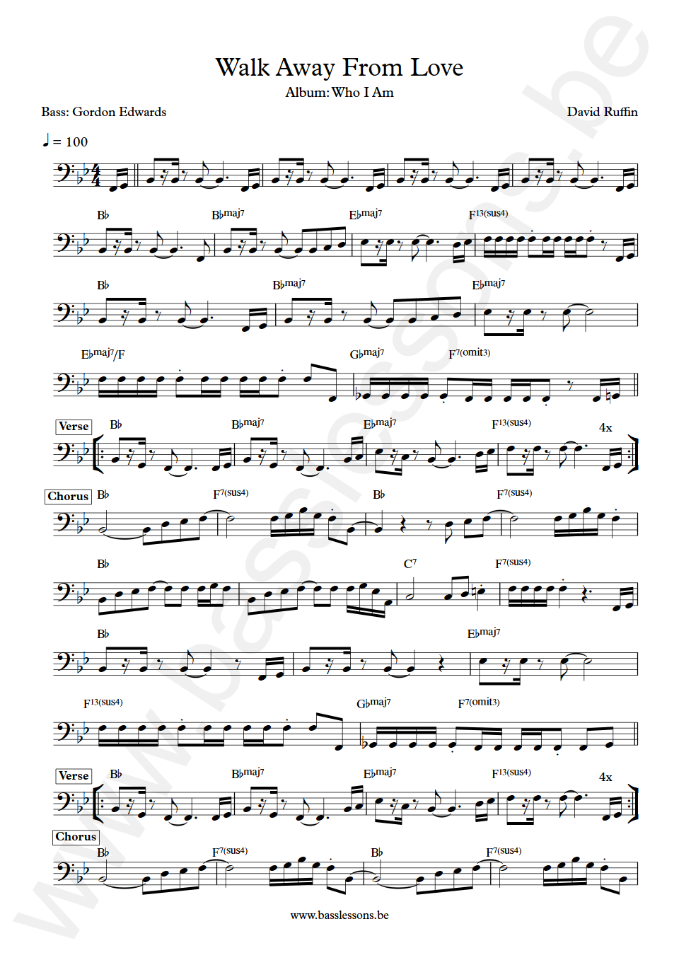 David Ruffin Walk Away From Love Gordon Edwards Bass Transcription