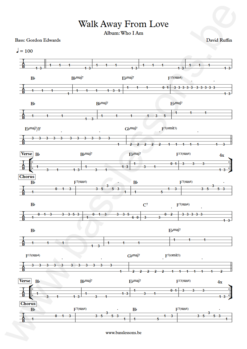 David Ruffin Walk Away From Love Gordon Edwards Bass Tabs