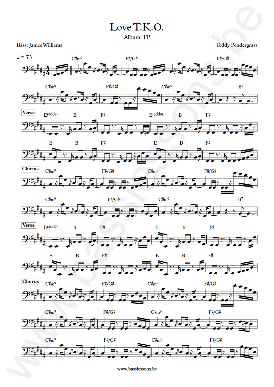 Teddy Pendergrass Love T.K.O James Williams Bass Transcription