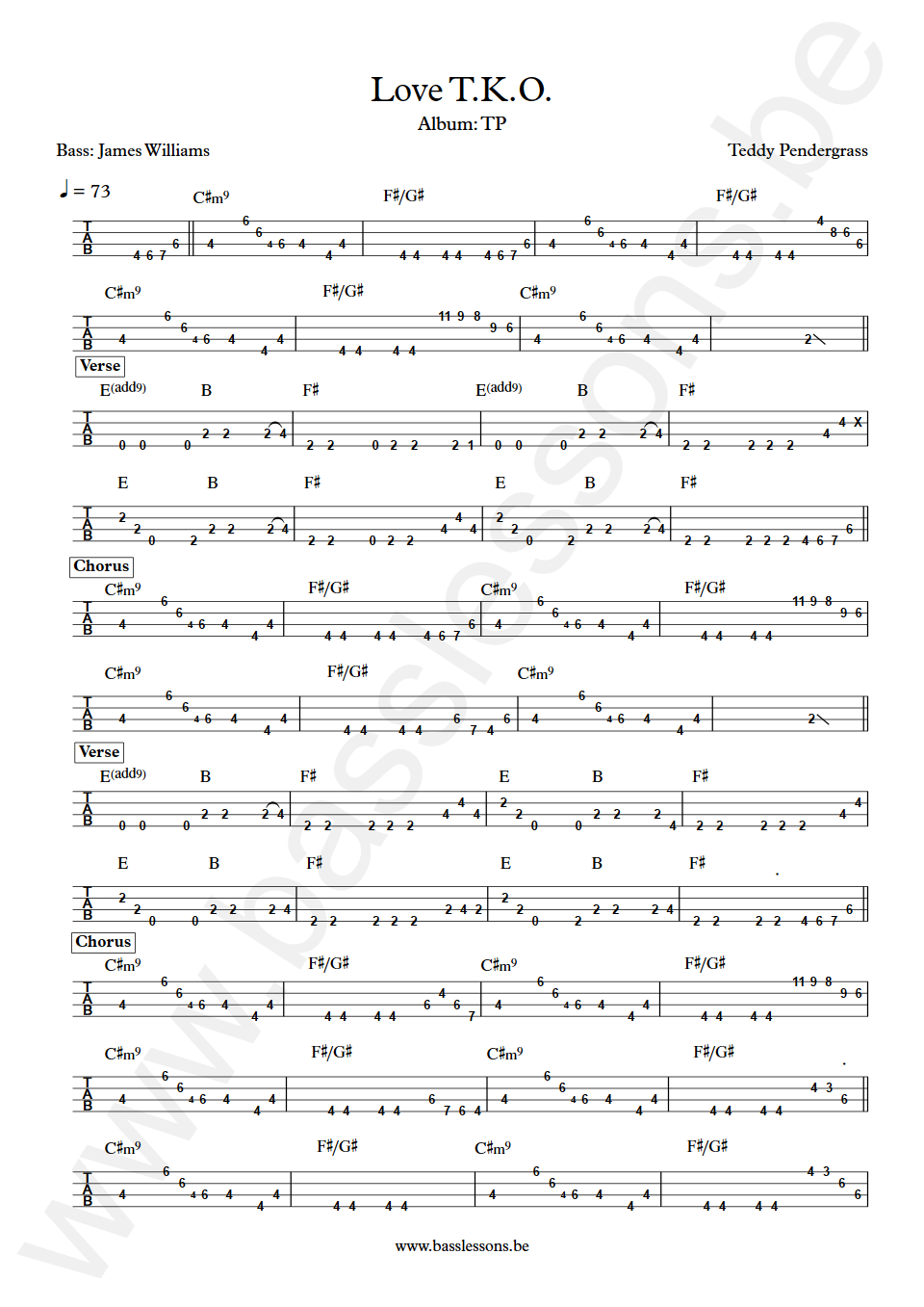 Teddy Pendergrass Love T.K.O James Williams Bass Tabs
