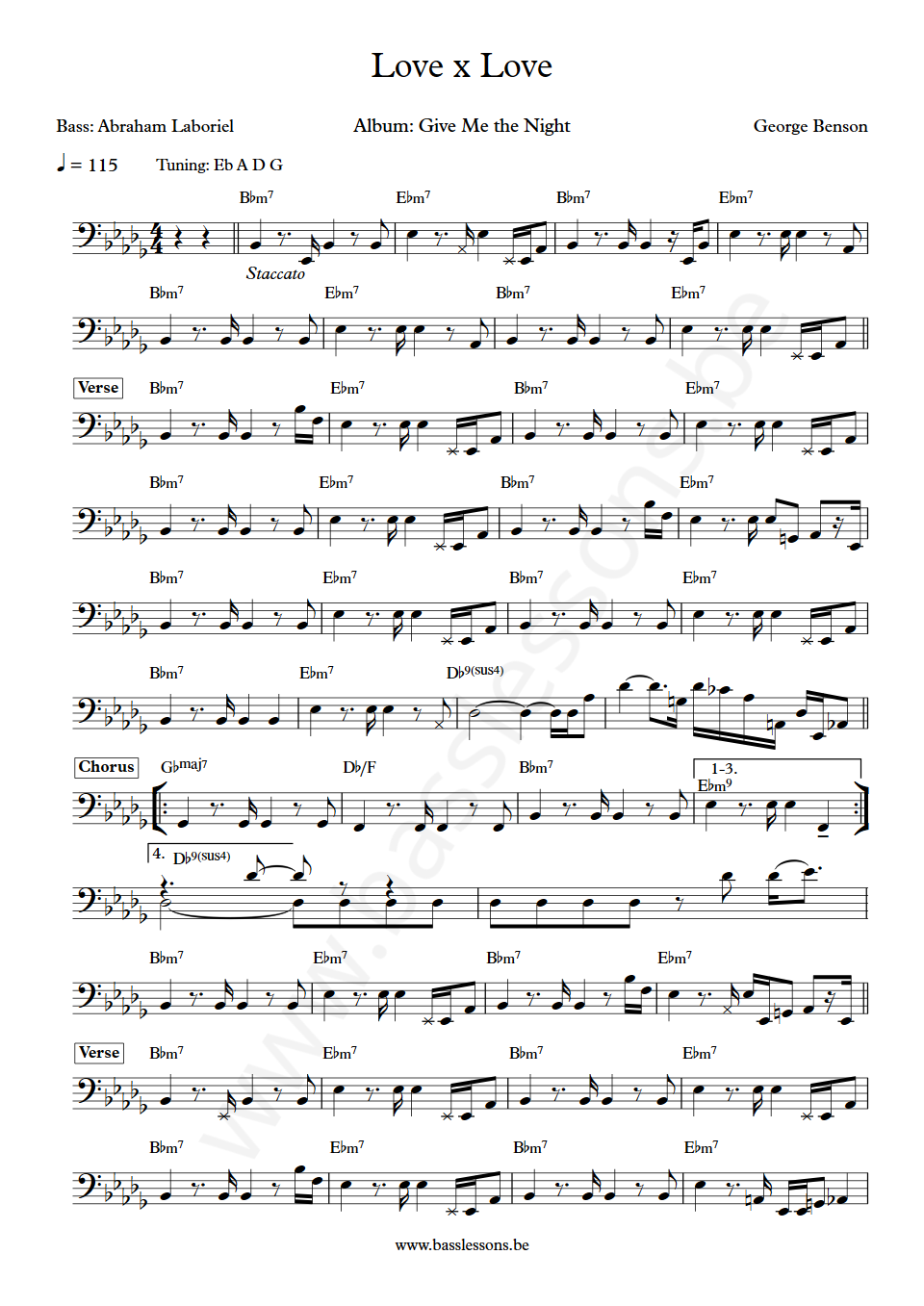 George Benson Love x Love Abraham Laboriel  Bass Transcription