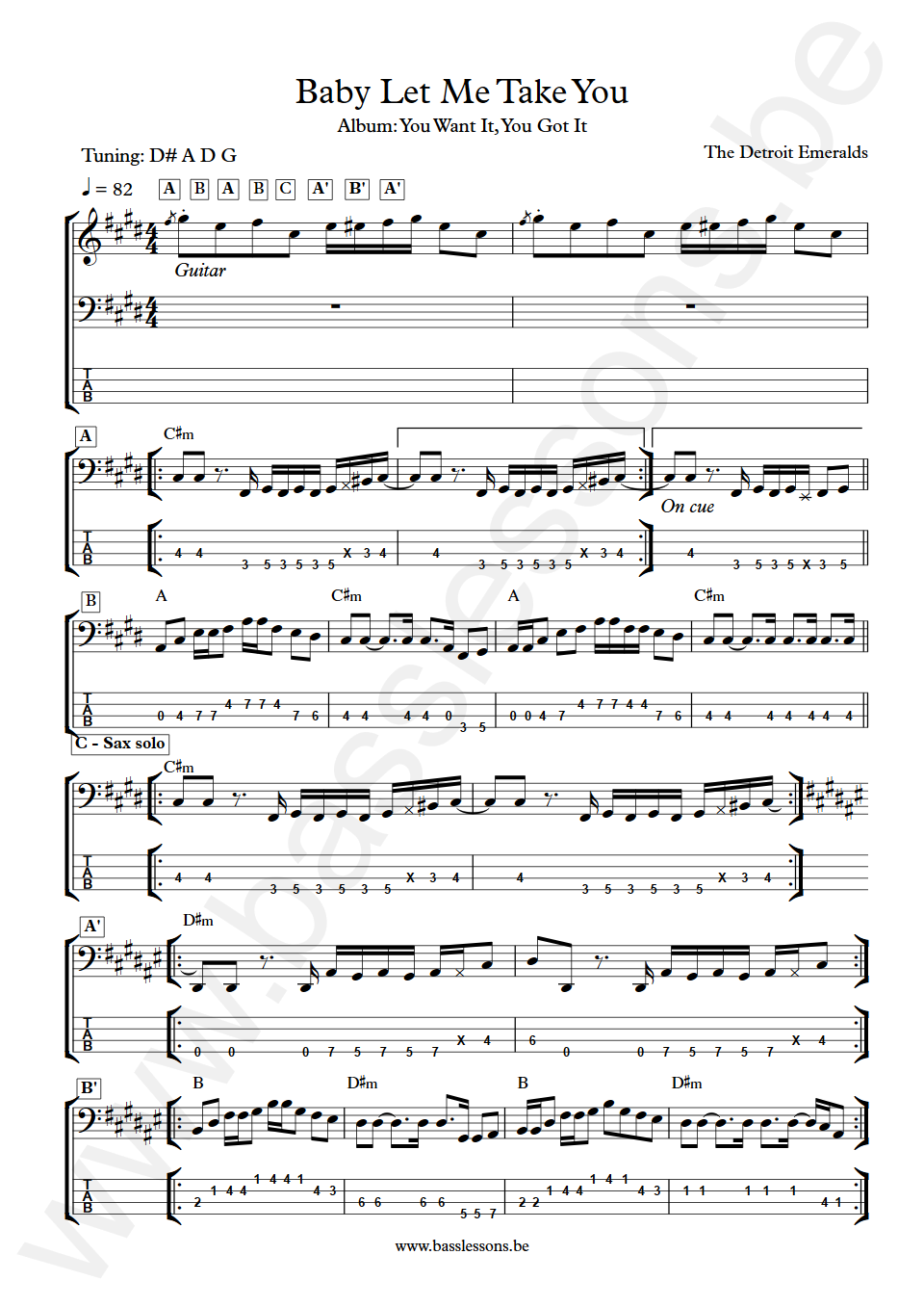 The Detroit Emeralds Baby Let Me Take You Bass Transcription