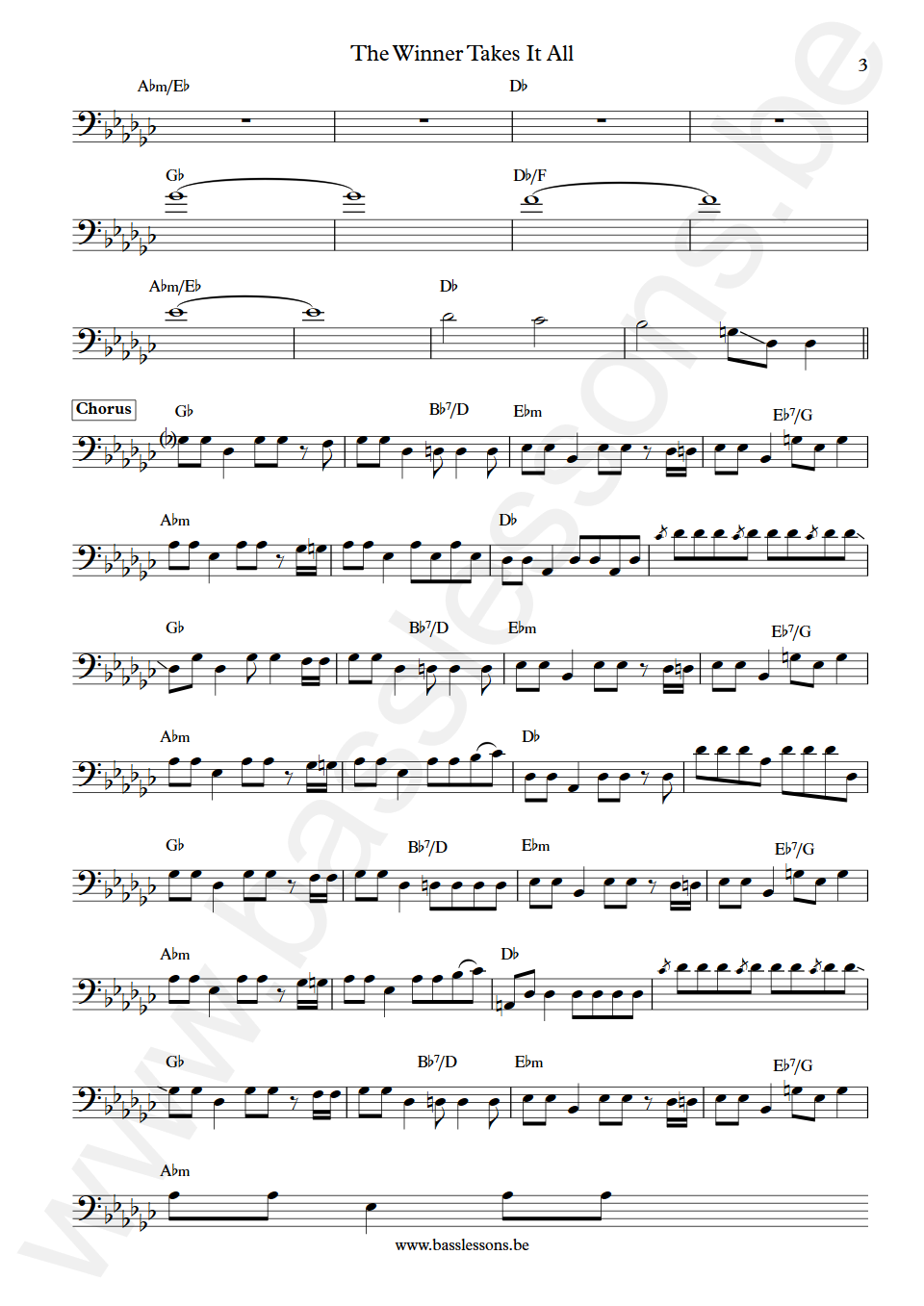 ABBA The Winner Takes It All Mike Watson Bass Transcription part 3
