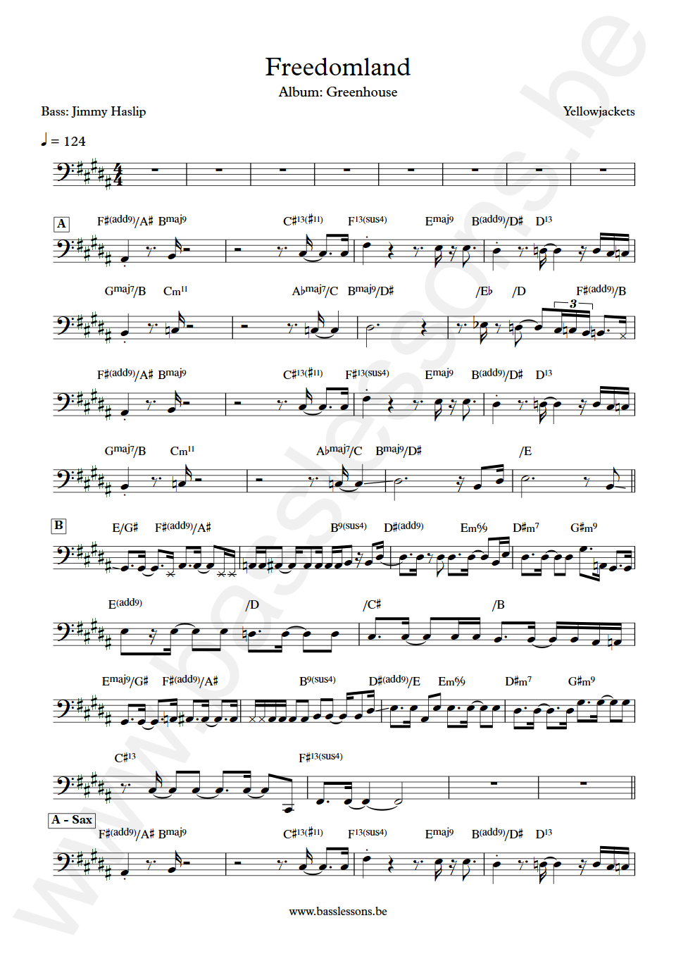 Yellowjackets Freedomland Jimmy Haslip Bass Transcription