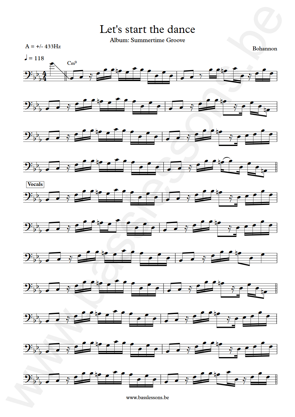 Bohannon Let's start the dance Bass Transcription