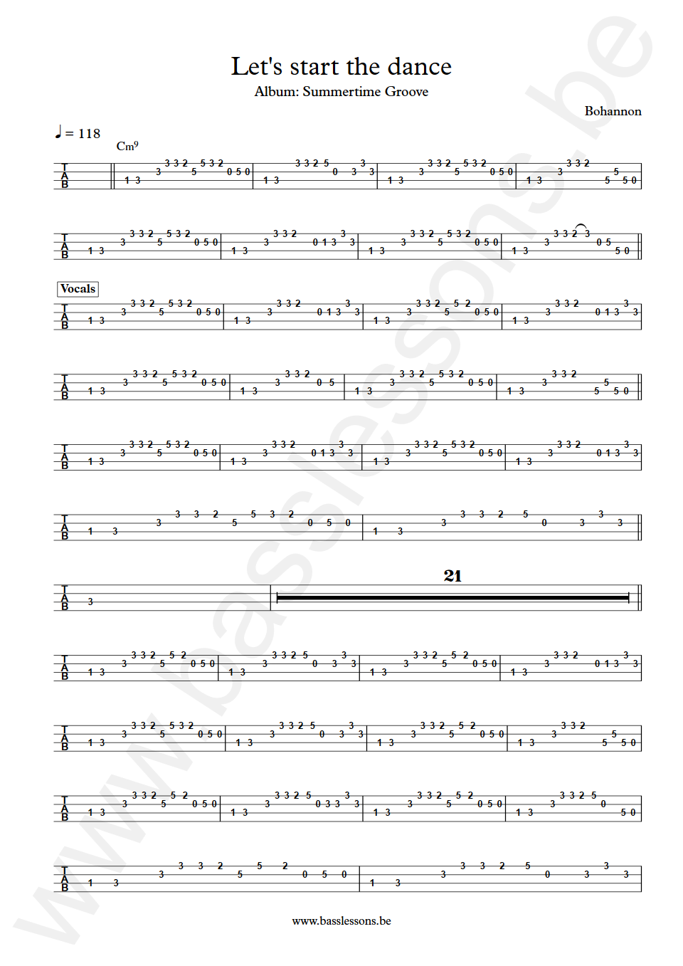 Bohannon Let's start the dance Bass Tab