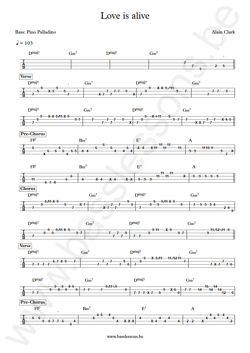 Alain Clark Love is alive Pino Palladino Bass Tabs