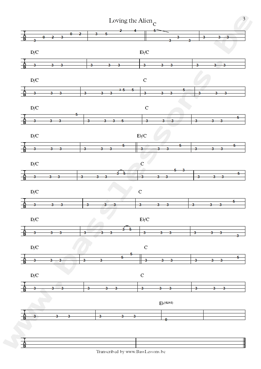 David Bowie loving the alien bass tab part 3